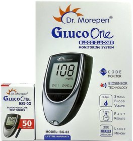 Dr. Morepen BG-03 Gluco One Glucometer Combo, 50 Strips (Multicolor)