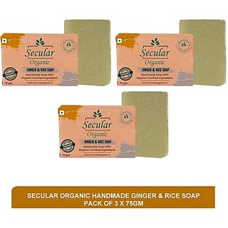                       Secular Organic handmade ginger  rice soap - scar removal soap(pack of 3)75g                                              