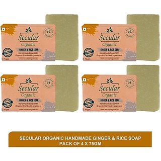                       Secular Organic handmade ginger  rice soap - moisturising soap(pack of 4)75g                                              