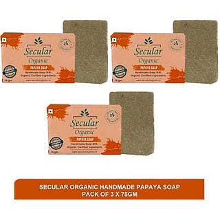                       Secular Secular Organic handmade papaya soap - best skin whitening soap for dark skin(pack of 3)75g                                              