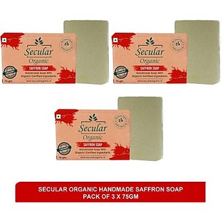                       Secular Organic handmade saffron soap - pigmentation removal soap(pack of 3)75g                                              