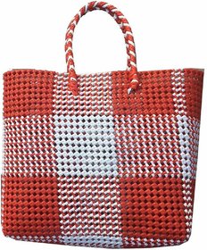 GR Trend Handmade Washable Multipurpose Utility Plastic Wire Grocery Basket Bag / Koodai (Red)