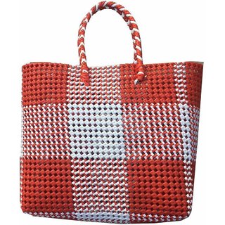 GR Trend Handmade Washable Multipurpose Utility Plastic Wire Grocery Basket Bag / Koodai (Red)