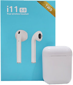 Lionix TWS i11 5.0 Wireless Earphone with Portable Charging Case supporting All smart phones and Android phones with Sensor (White)