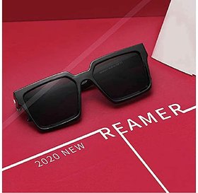 Kanny Devis Black Unisex UV Protected Full Rim Square Sunglasses With Case