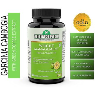 Greeniche Weight Management Natural and Herbal Garcinia Cambogia Extract with Green coffee - 90 Veg Capsules