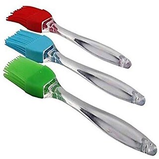Silicone Cooking Brush for Tandoor, BBQ, Pastry and Oil (Multicolor, Set of 3 Pieces)
