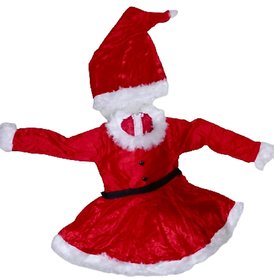 Santa Claus Girl Red Color Christmas Festival Theme Fancy Dress Costume For Kids
