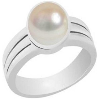                       CEYLONMINE-Pearl Stone Sterling Silver Ring Original And Certifed Gemstone 2.00 Ratti                                              