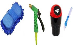 SNR Multipurpose Microfibre Wash  Dry Cleaning Sponge,Mini Car Trash Bin, Water Spray Gun,small Cleaning Brush