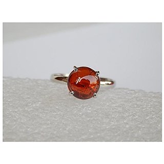                       Hessonite Stone Lab Certified silver 3.5 Carat Adjustable Ring BY CEYLONMINE                                              