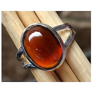                       Precious Hessonite Gemstone 4 Ratti Certified Adjustable Silver Ring By CEYLONMINE                                              