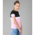 Elizy Women Black White Pink Colour Block T-shirt