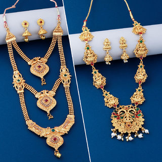Gold Plated Traditional Designer Long Jewellery Set For Women