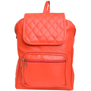                       Stylish Girls PU Quilted Orange Backpack Bag                                              