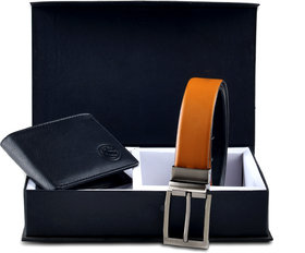 Le Monde Combo Gifts of Black Wallet for Men  Black-Brown Reversible Belt for Men.