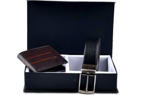 Le Monde Combo Gifts of Brown Wallet for Men  Black-Brown Reversible Belt for Men.