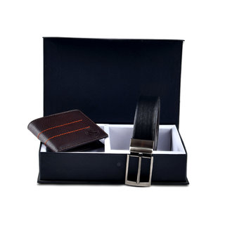 Le Monde Combo Gifts of Brown Wallet for Men  Black-Brown Reversible Belt for Men.