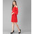 Elizy Women Red Cold Shoulder Plain Midi Hosery Dress