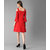 Elizy Women Red Cold Shoulder Plain Midi Hosery Dress