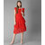 Elizy Women Red Plain Layered Georgette Midi Dress