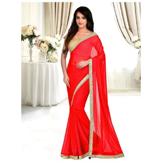 red marble designer saree with blouse piece motired