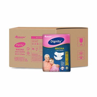 Dignity Magna Adult Diapers, Medium, Waist Size 28 - 45, 10 Pcs/Pack (Pack of 12), 120 Pcs