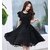 Elizy Women Black Plain Flair Georgatte Midi Dress