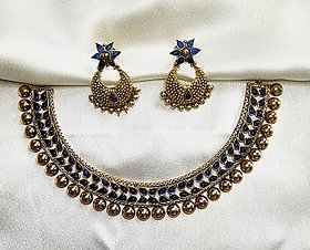 Navy Blue Stoned Antique Necklace Set