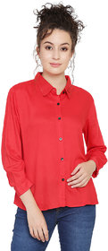 Elizy Women Red Plain Rayon Shirt