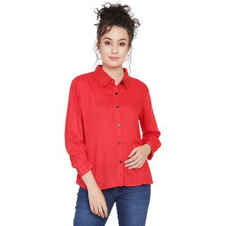                       Elizy Women Red Plain Rayon Shirt                                              