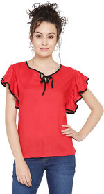 Elizy Women Red Piping Rayon Top