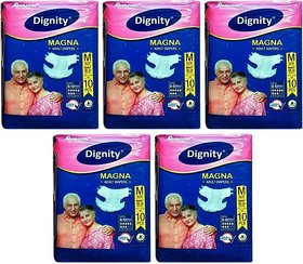 ROMSONS MAGNA ADULT DIAPERS, SIZE MEDIUM, 10 Pcs. PACK, COMBO OF 5 PACKS, FOR WAIST SIZE 28-45 INCHES, TOTAL 50 DIAPER