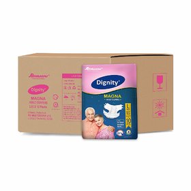 ROMSONS Dignity Magna Adult Diapers, Large, Waist Size 38 - 54, 10 Pcs/Pack (Pack of 12), 120 Pcs