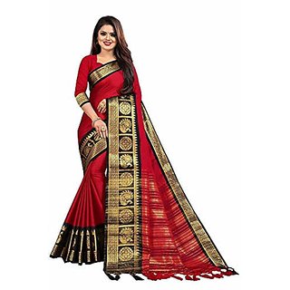                       Urantex Rich Border Pure Cotton Silk Saree with Blouse Piece                                              