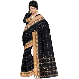                       Urantex Women's Elegant Dhakai Tant Jamdani Full Body Work Handloom Saree 100 Cotton Zari Border Black Sari                                              