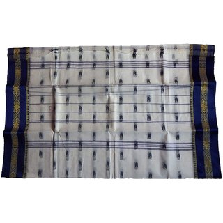                       Urantex Adorable Dhakai Jamdani Pure Cotton White Saree With Golden Work Silk Contrast Border Hand loom Sari                                              