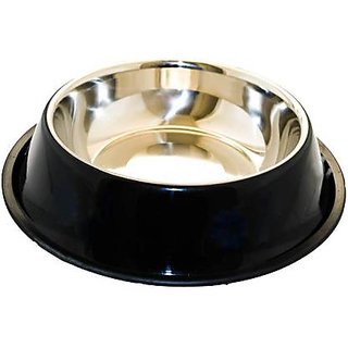 Pet Anti Skid Stainless Steel Coloured Food Bowl for Dogs and Cat (Colour May Vary) (Medium) PACK OF 1
