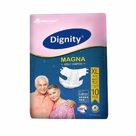 ROMSONS Dignity Magna Adult Diaper Extra Large 10 Pcs, Waist Size 48- 57, (Pack of 1)