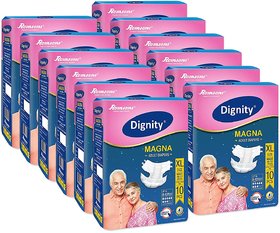 ROMSONS Dignity Magna Adult Diapers, Extra Large, Waist Size 48 - 57, 10 Pcs/Pack (Pack of 12), 120 Pcs