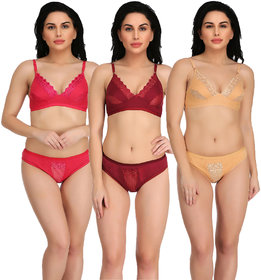 Empisto Branded Rani, Skin  Maroon Color Lingerie Sets Pack of 3