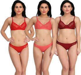 Buy online Cotton Red Bra Panty Set from lingerie for Women by