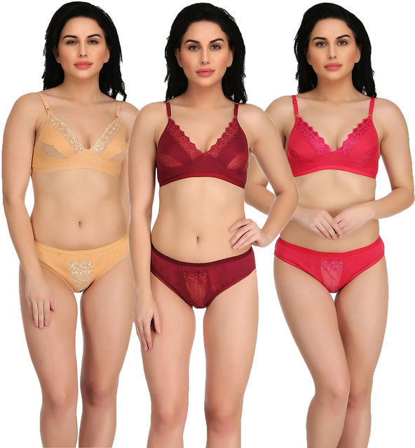 Red Net Hosiery Bra Panty Set at Rs 350/set