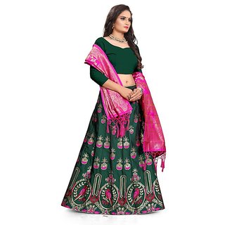 Exclusive Women Indian Heritage Leheriya Banarasi Silk Semi-stitched Lehenga Choli 2025 at ShopC