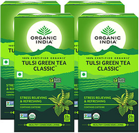 Organic India Tulsi Green Tea Classic - 25 Tea Bags- (Pack Of 4)