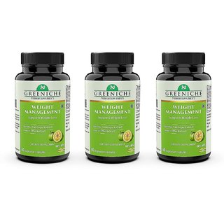                       Greeniche Weight Management Natural and Herbal Garcinia Cambogia Extract with Green coffee - 90 Veg Capsules(PACK OF 3)                                              