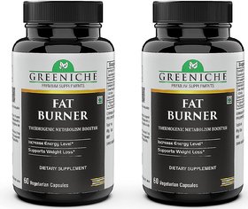 Greeniche Fat Burner with L-Carnitine, Garcinia Cambogia, Green Tea and Coffee Extract for Weight Loss-60 Cap PACK OF 2