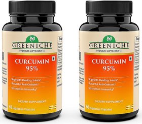 Greeniche Curcumin 95 Curcuminoids  Immune  Joint Support  500mg - 90 Veg Capsules (Pack of 2)