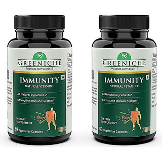 Greeniche Immunity Booster with Natural Vitamin C  Zinc - 60 Veg Capsules (PACK OF 2)
