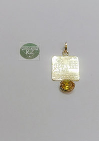 KEASR ZEMS Shri Yantra Pendant-Guru With Yellow Colore Stone for Unisex(3.5x2.5x0.5)Golden